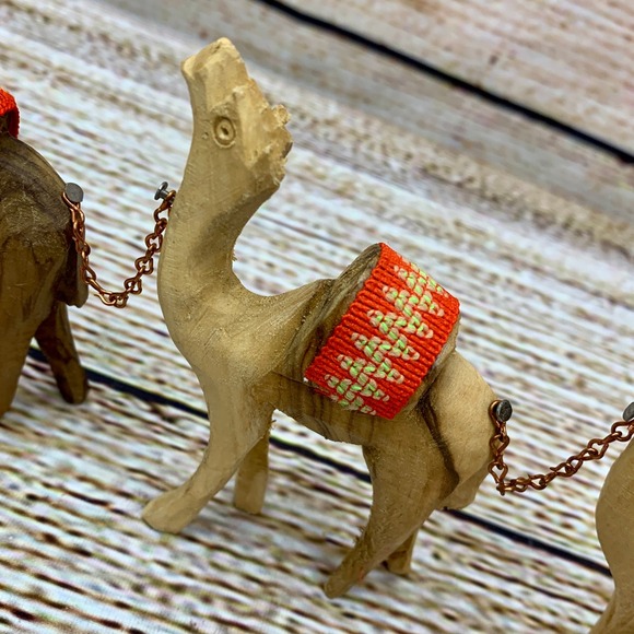 Vintage Hand Carved Olive Wood Camel Train The Holy Land Bethlehem‎ Souvenir - Picture 6 of 11
